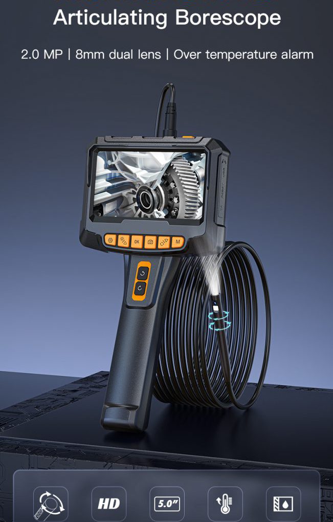 EP5 Series 5" HD Dual-View Video Borescope 360° Horizontal Rotation Camera